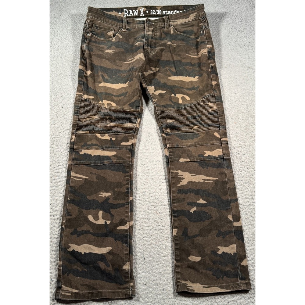 Raw X Camo Jeans Pants Mans 32x28 Green Camo‎ Stacked Skater Straight Leg